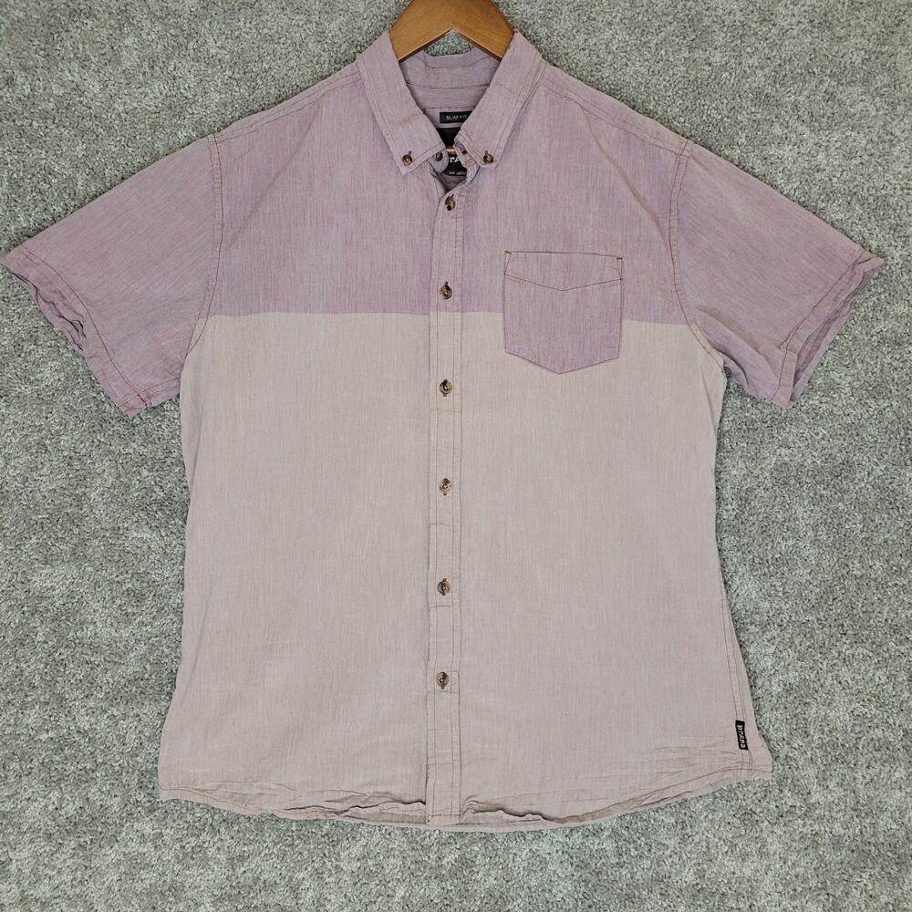 Prana Purple Slim Fit Color Block Collared Button Down Shirt Mens Size XL